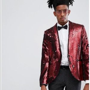 Noose And Monkey Men's Red Sequin Blazer
